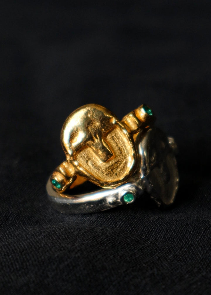 Tribal mask ring - gold
