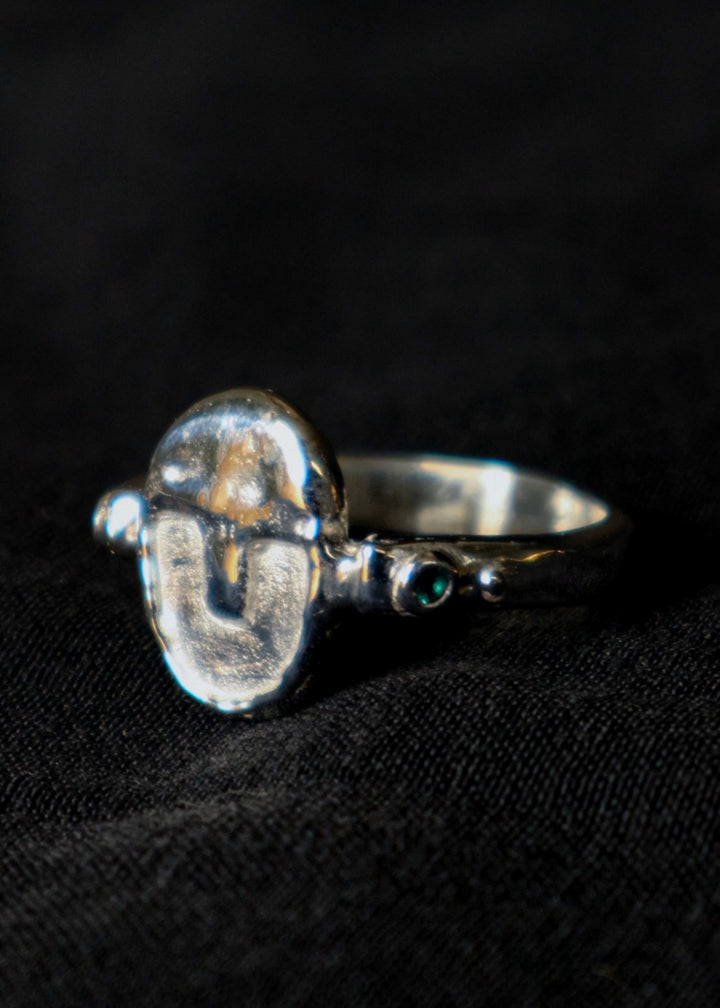 Tribal mask ring - silver